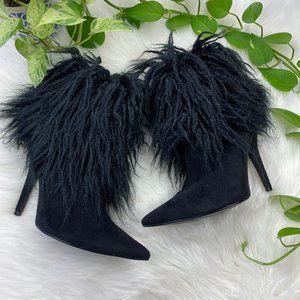 Fashion Nova Faux Fur High Heel Boots Black